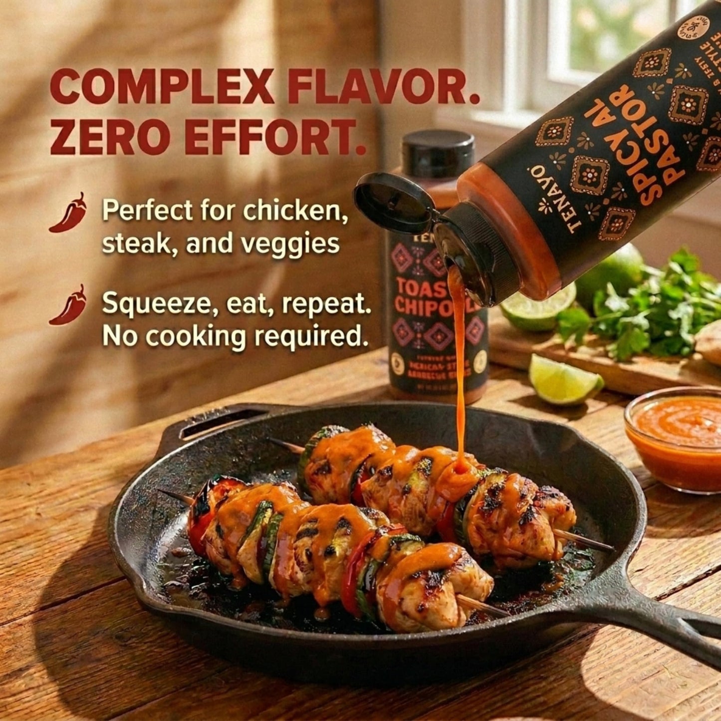 Tenayo Spicy Al Pastor & Roasted Poblano Barbecue Sauce 2-Pack (14.5 oz Bottles) - Mexican Style Sauce Duo with Pineapple, Chipotle & Roasted Poblano