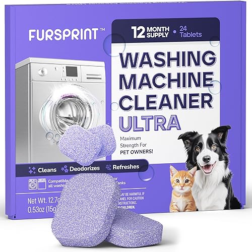 Fursprint Washing Machine Cleaner Tablets Ultra - 40% Stronger Formula: Designed for Pet Owners, Removes Residue, Grime & Odors, Compatible with HE