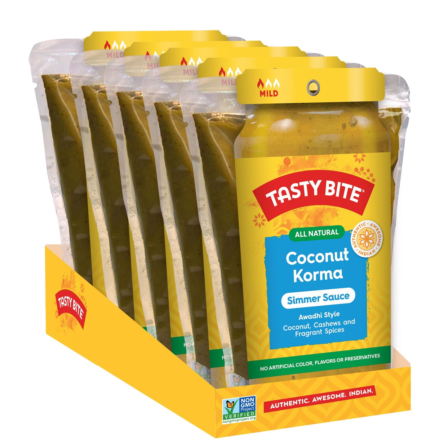 Tasty Bite Awadhi Style Coconut Korma Simmer Sauce, 7-Ounce 5-Pack, 3-4 Servings Per Pouch, Coconut, Cashews, Vegan