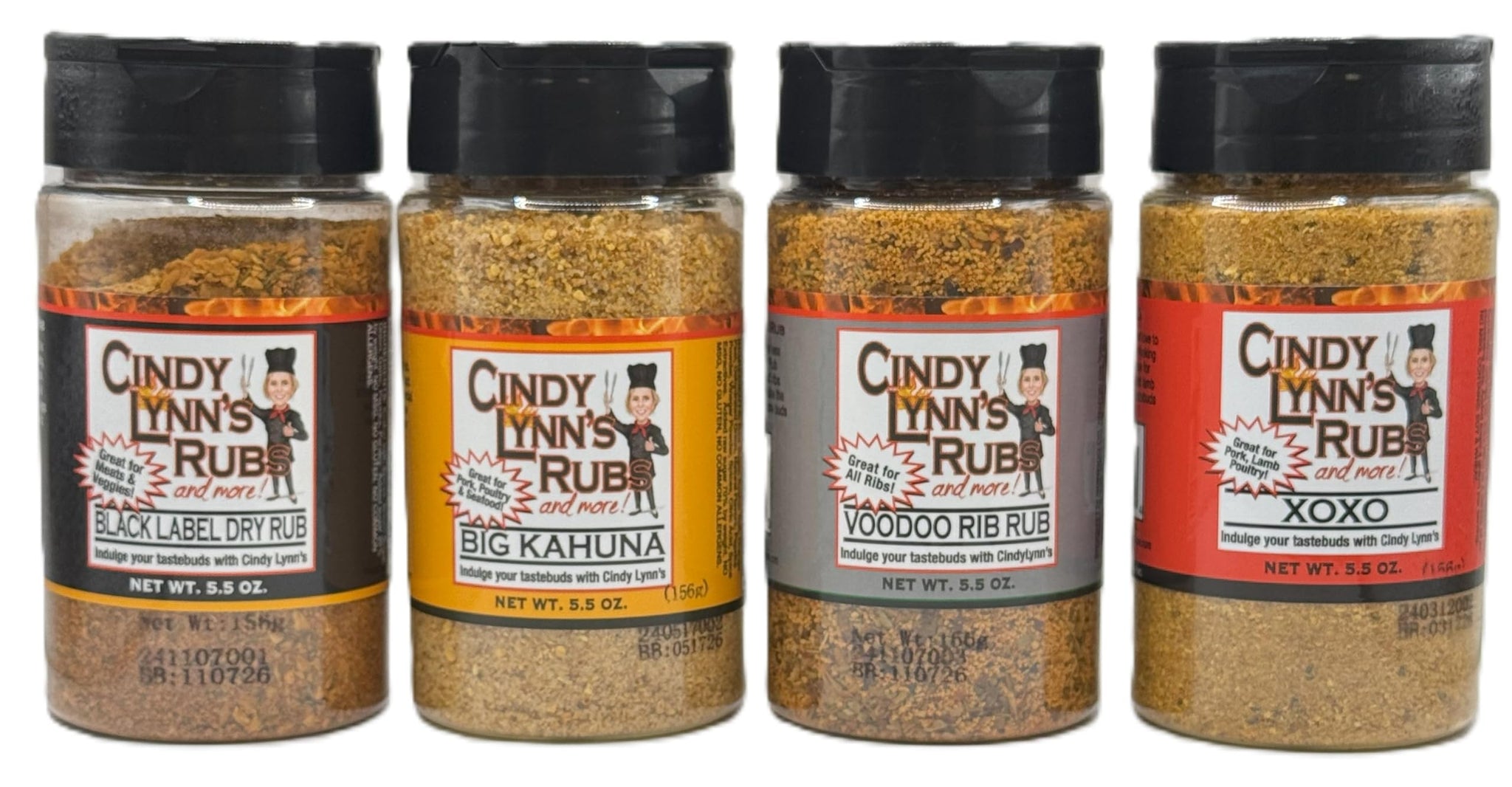 Cindy Lynn's Great Ribs Dry Rub & Seasoning Variety Pack - 4-Pack of our Best Rib Seasonings - Black Label, Voodoo Rib, Big Kahuna and XOXO (5.5oz)