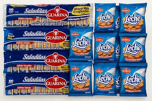 Guarina Crackers Variety Pack - Galletas Dulces con Leche 10 pack (1.40 oz) + Galletas Saladas 5 pack (288g) - Sweet & Salty Mix Bundle - Natural Milk