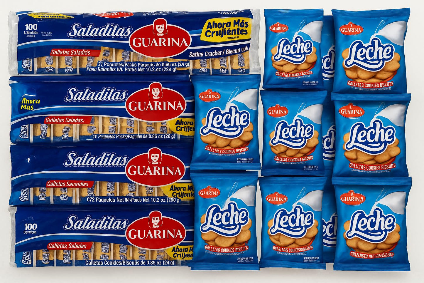 Guarina Crackers Variety Pack - Galletas Dulces con Leche 10 pack (1.40 oz) + Galletas Saladas 5 pack (288g) - Sweet & Salty Mix Bundle - Natural Milk