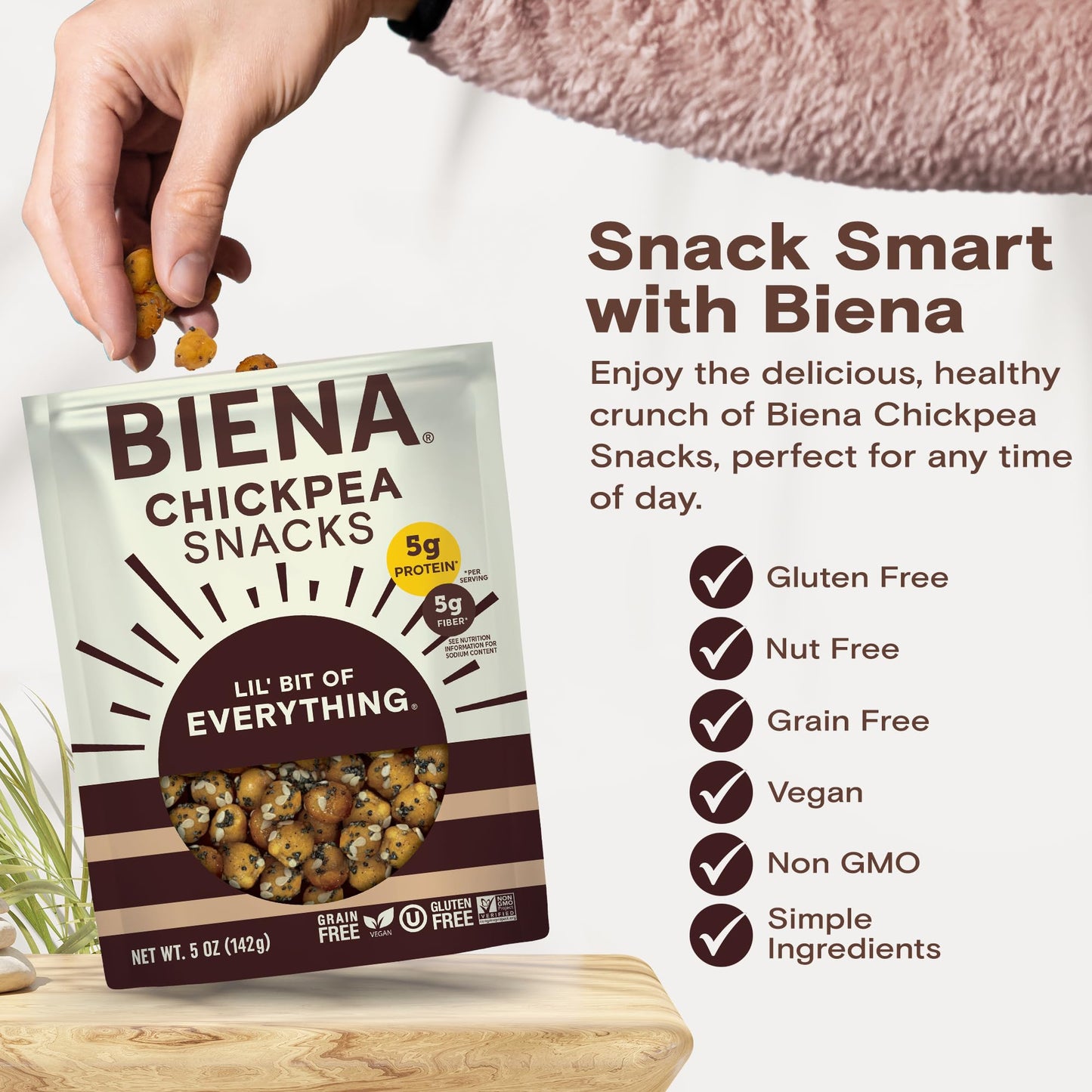Biena Crispy Roasted Chickpea Snacks, Lil’ Bit of Everything, High Protein Snacks, High Fiber Snacks, Gluten Free, Plant-Based, Non-GMO, Healthy