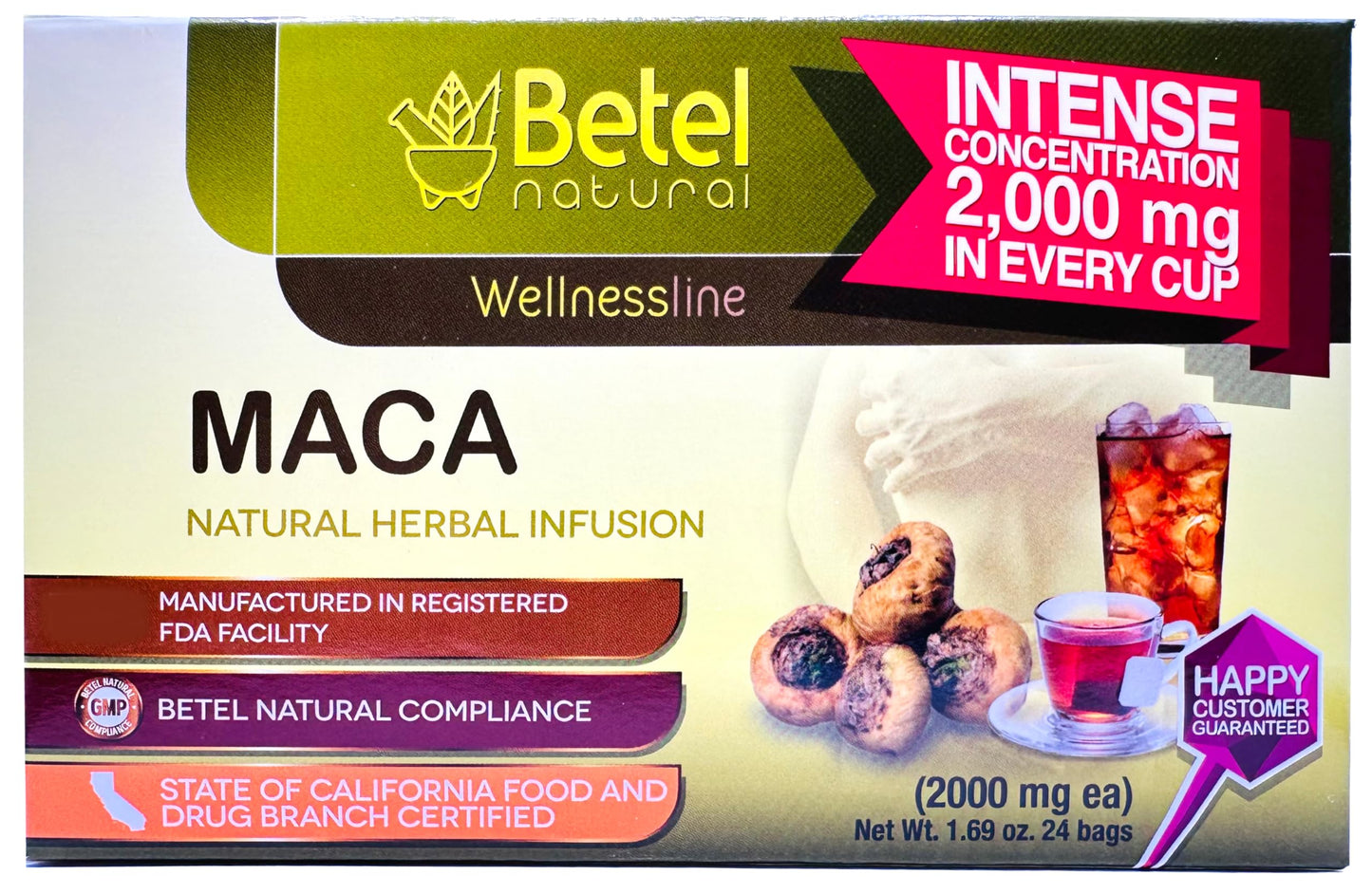 Betel Natural Premium Peruvian Maca Tea Powerful Flavonoid Superfood - 24 Tea Bags