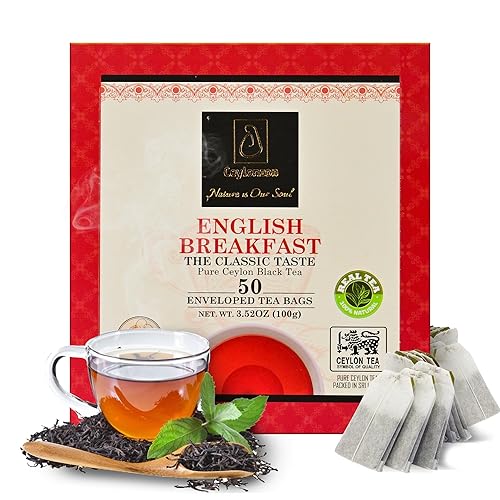 English Breakfast Tea Classic Taste 50 Individually Foil-Wrapped Tea Bags, Perfect Strong, Robust & Flavory Natural Black Tea Ideal for Cozy Mornings