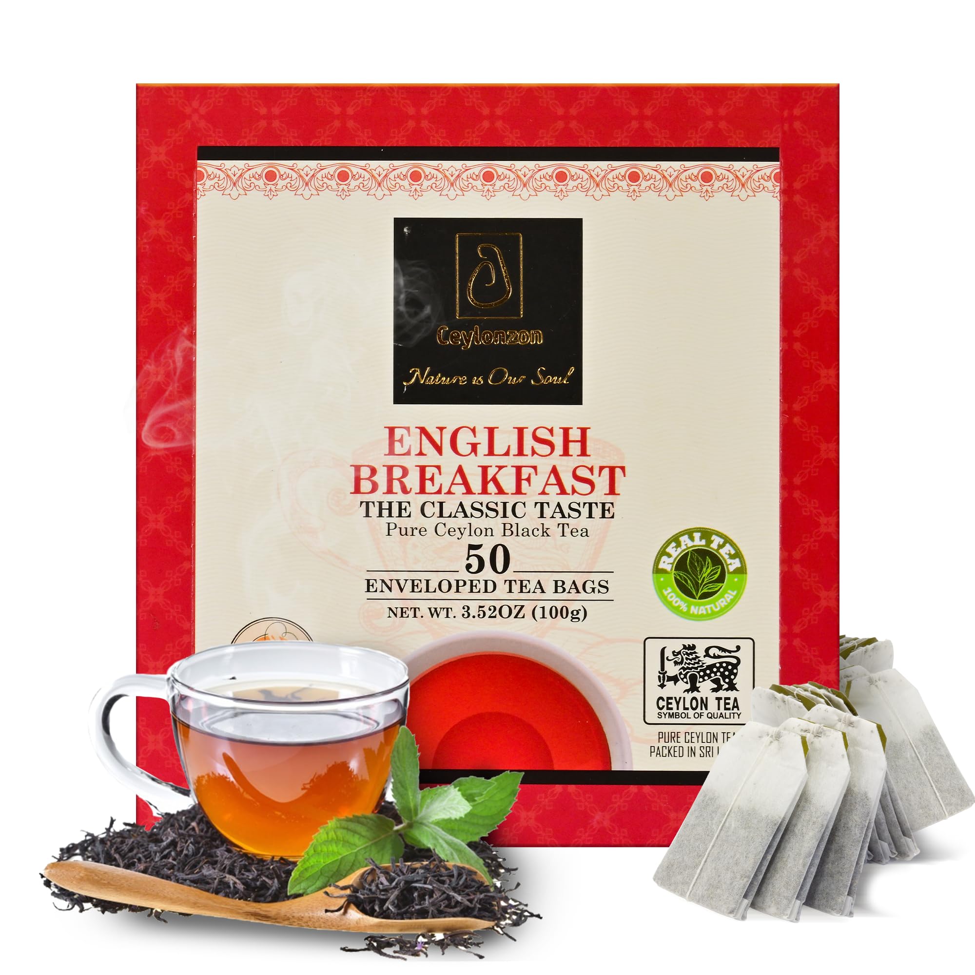 English Breakfast Tea Classic Taste 50 Individually Foil-Wrapped Tea Bags, Perfect Strong, Robust & Flavory Natural Black Tea Ideal for Cozy Mornings