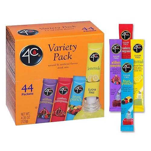 4C Powder Drink Mix Packets, PSD Variety 1 Pack, 44 Count, Singles Stix On the Go, Refreshing Sugar Free Water Flavorings (11 Each Wild Berry