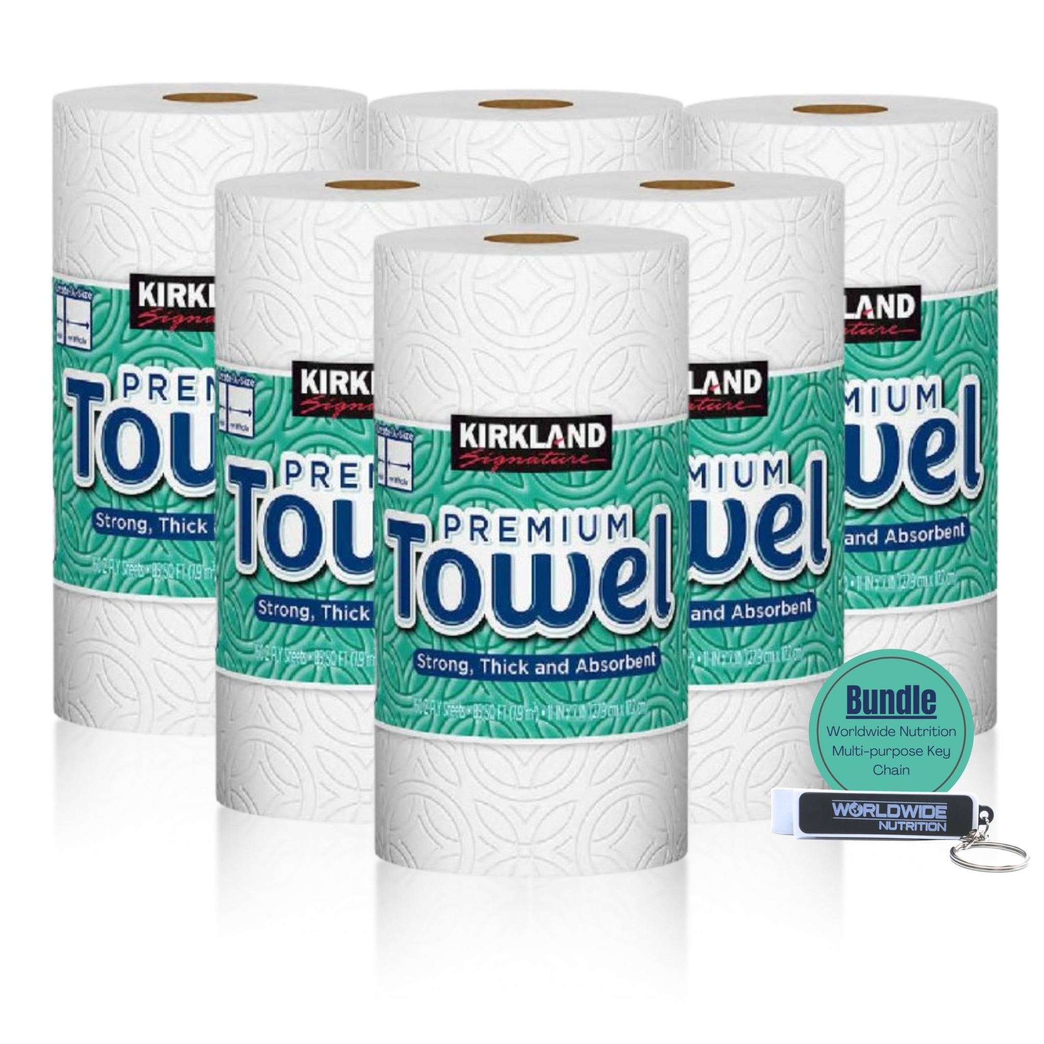 Worldwide Nutrition Bundle, Compatible with Kirkland Premium Paper Towels, Strong, Thick, and Absorbent Bulk Paper Towels 6 Rolls, 160 Sheets Per Roll