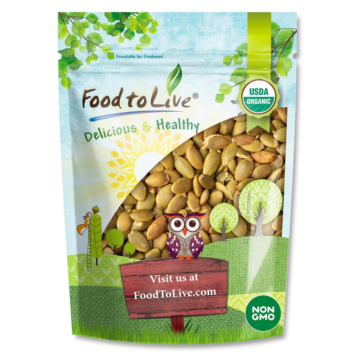 Food to Live Organic Dry Roasted Pumpkin Seed Kernels, 1 Pound - Non-GMO, Unsalted, Oven Roasted Whole Pepitas, No Oil Added, Shelled, Vegan, Kosher