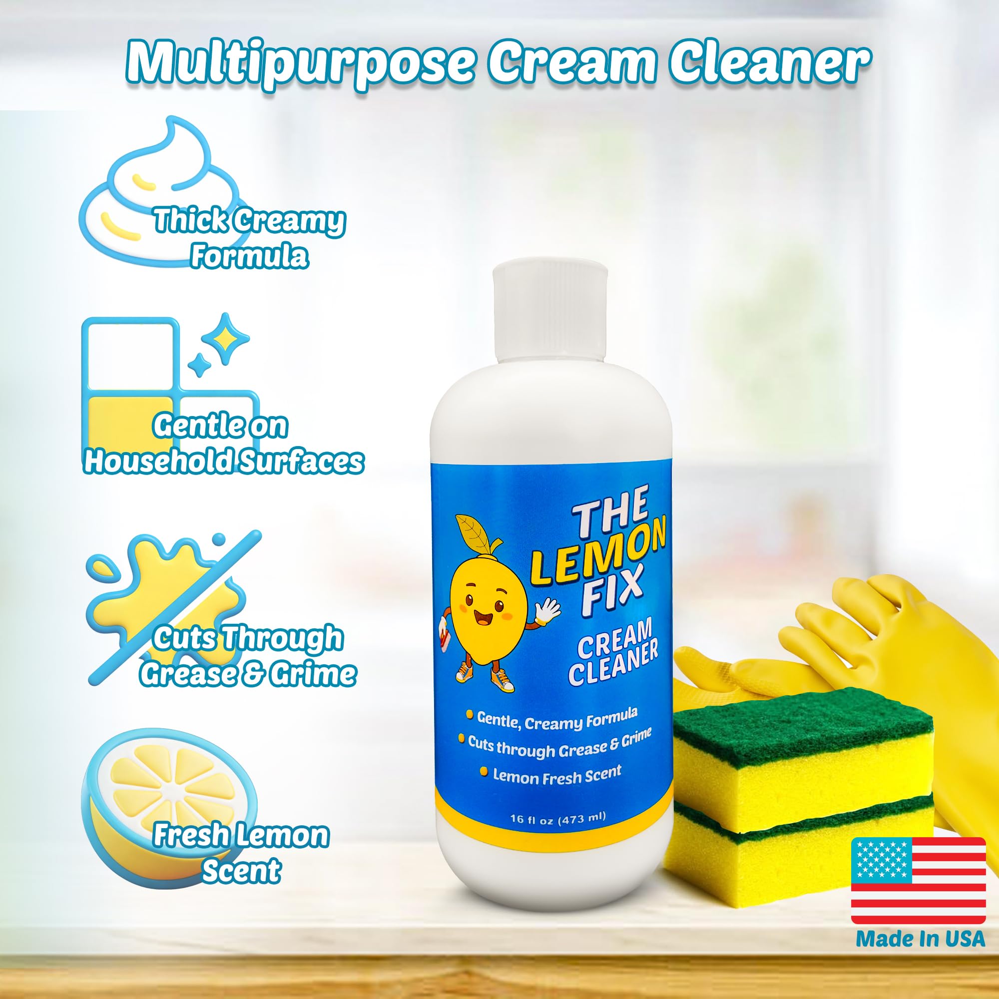 Cream Cleaner and Lemon All Purpose Cleaner for Kitchen, Bathroom, Shower, Tile & Oven, Cuts Grease & Grime, Gentle Formula Multipurpose Cleaner, The