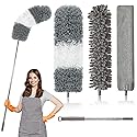 Microfiber Duster, 4PCS with Extension Pole(Stainless Steel) 30 to 100 Inches, Reusable Bendable Dusters, Washable Lightweight Dusters for Cleaning