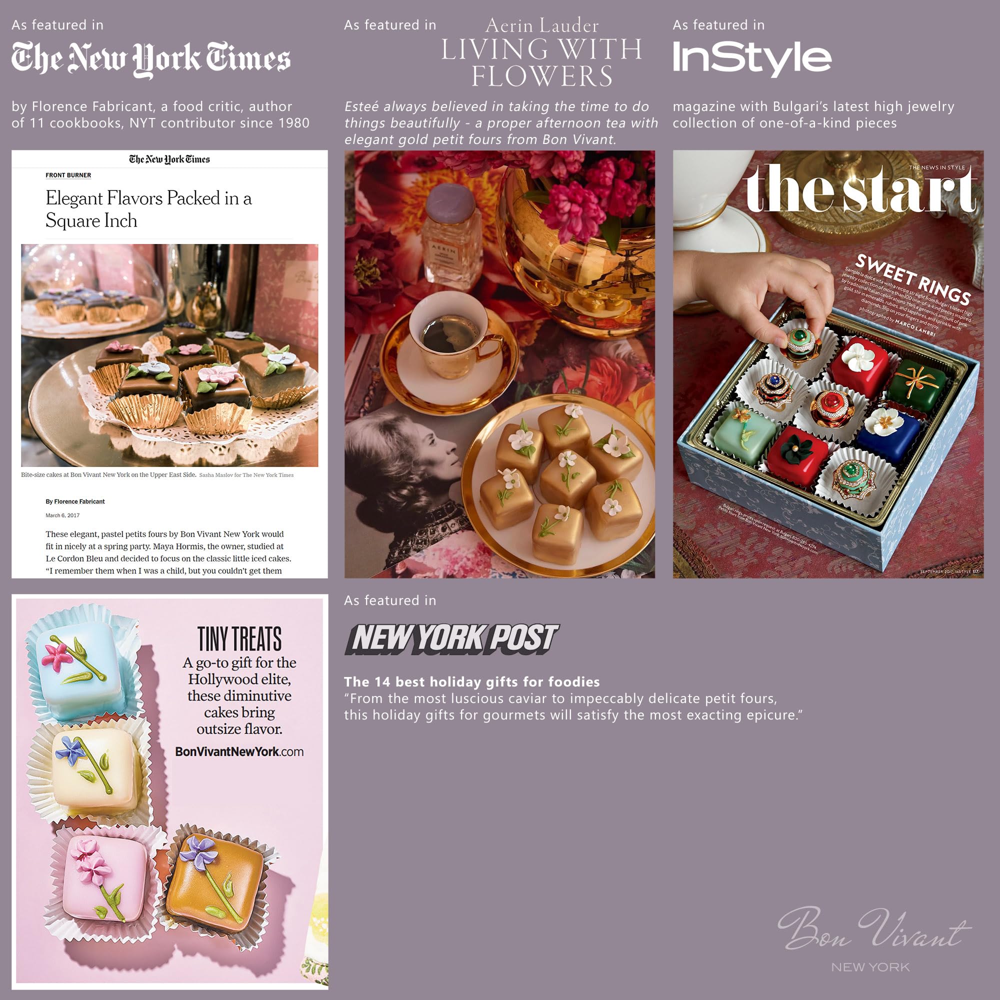 Bon Vivant New York: “Box of 9 Assorted Petit Four Demitasse,” Luxury Petits Fours with Fondant, Marzipan, Buttercream, 8.2oz