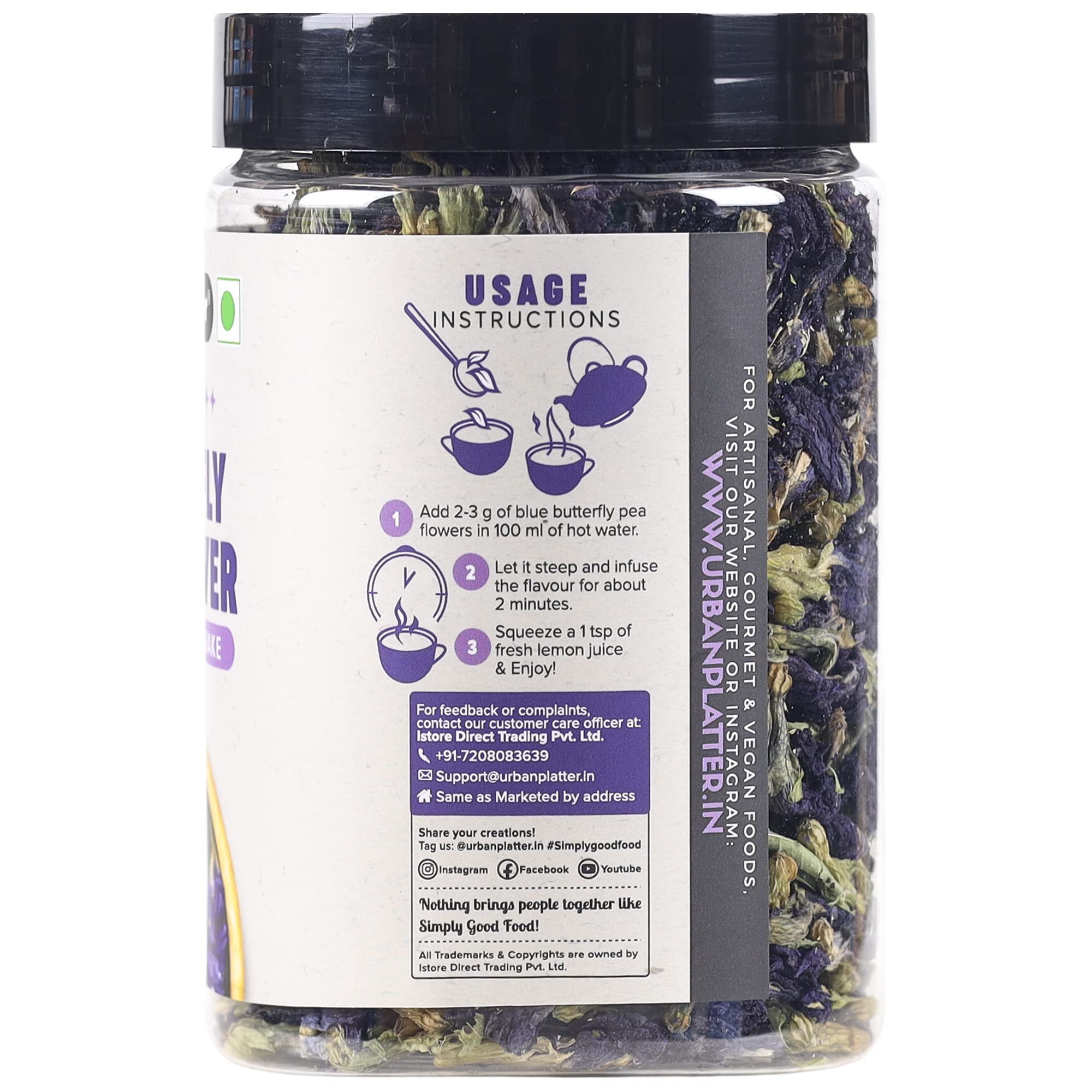 Urban Platter Blue Butterfly Pea Flower | 1.41 Oz (120+ Cups) | Dried Flowers for Tea | Rich in Antioxidants | Caffeine-Free Herbal Tea | Natural Blue