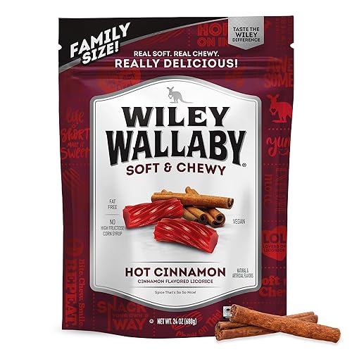 Wiley Wallaby Licorice 24 Ounce Classic Gourmet Soft & Chewy Australian Cinnamon Licorice Candy Twists, 1 Pack