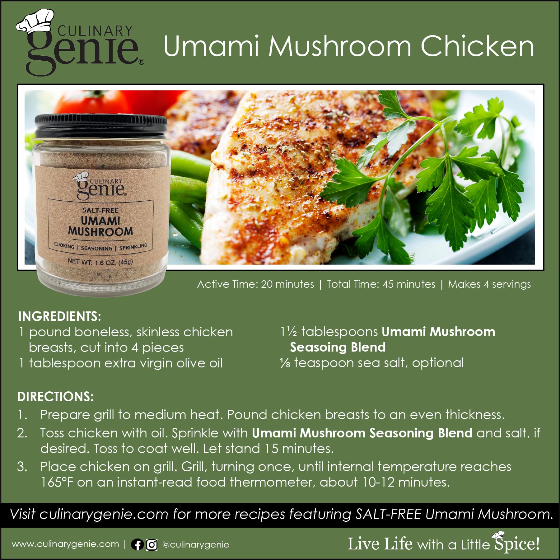 Culinary Genie Salt-Free Umami Mushroom Seasoning Blend - Savory Umami Spice Blend, No Salt Added