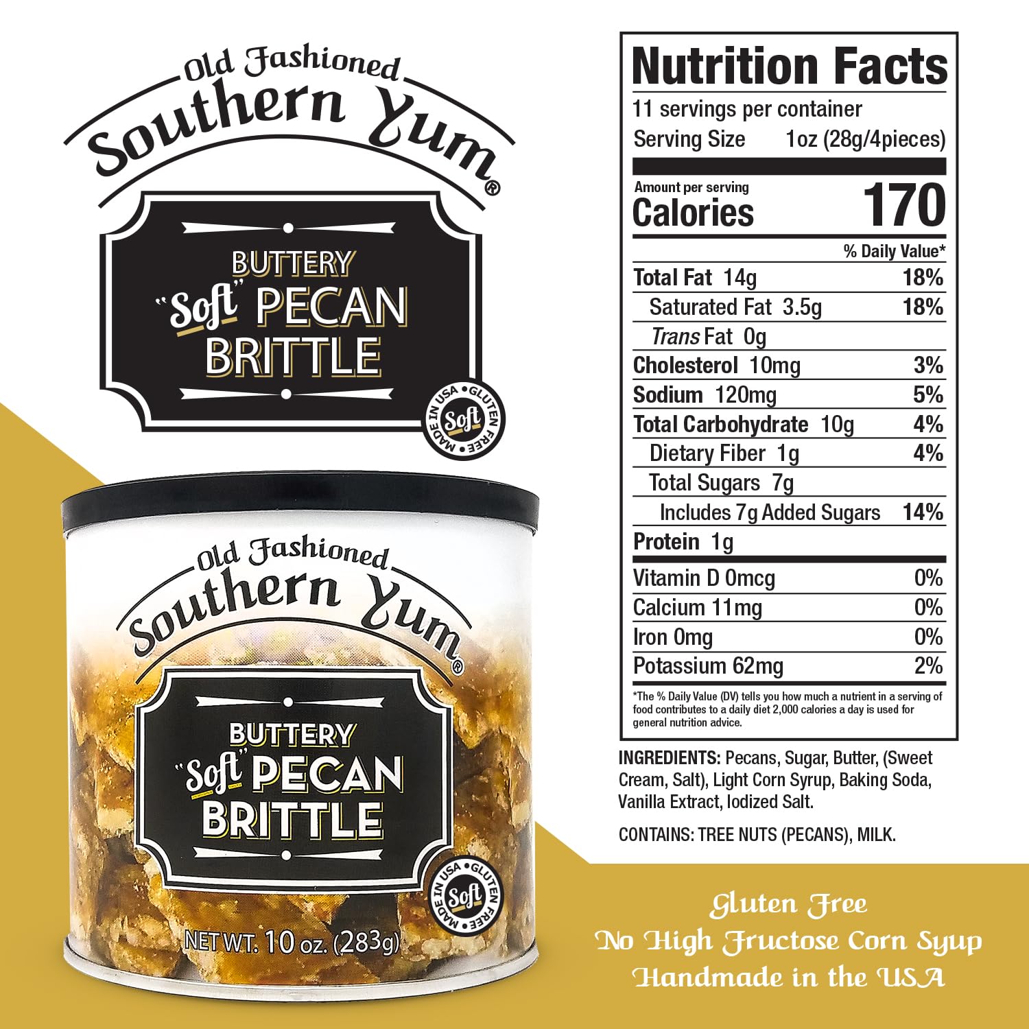 Southern Yum Pecan Brittle, Soft, Buttery Brittle, Gluten Free, Made in Small Batches