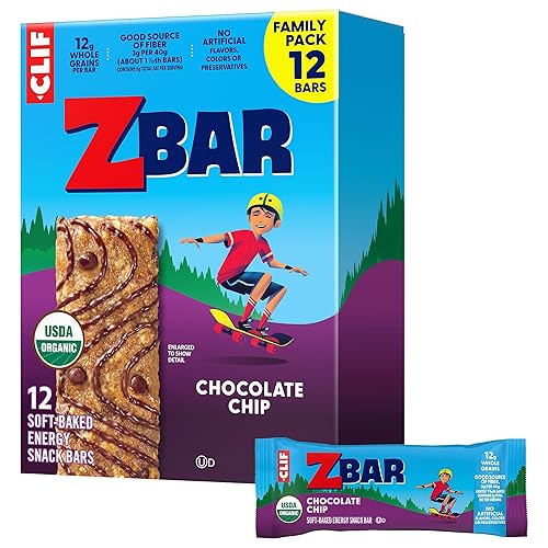 Zbar - Chocolate Chip - Soft-Baked Energy Snack Bars - Non-GMO - 12g Whole Grains - USDA Organic Granola Bars - Snacks for Kids (12 Pack)
