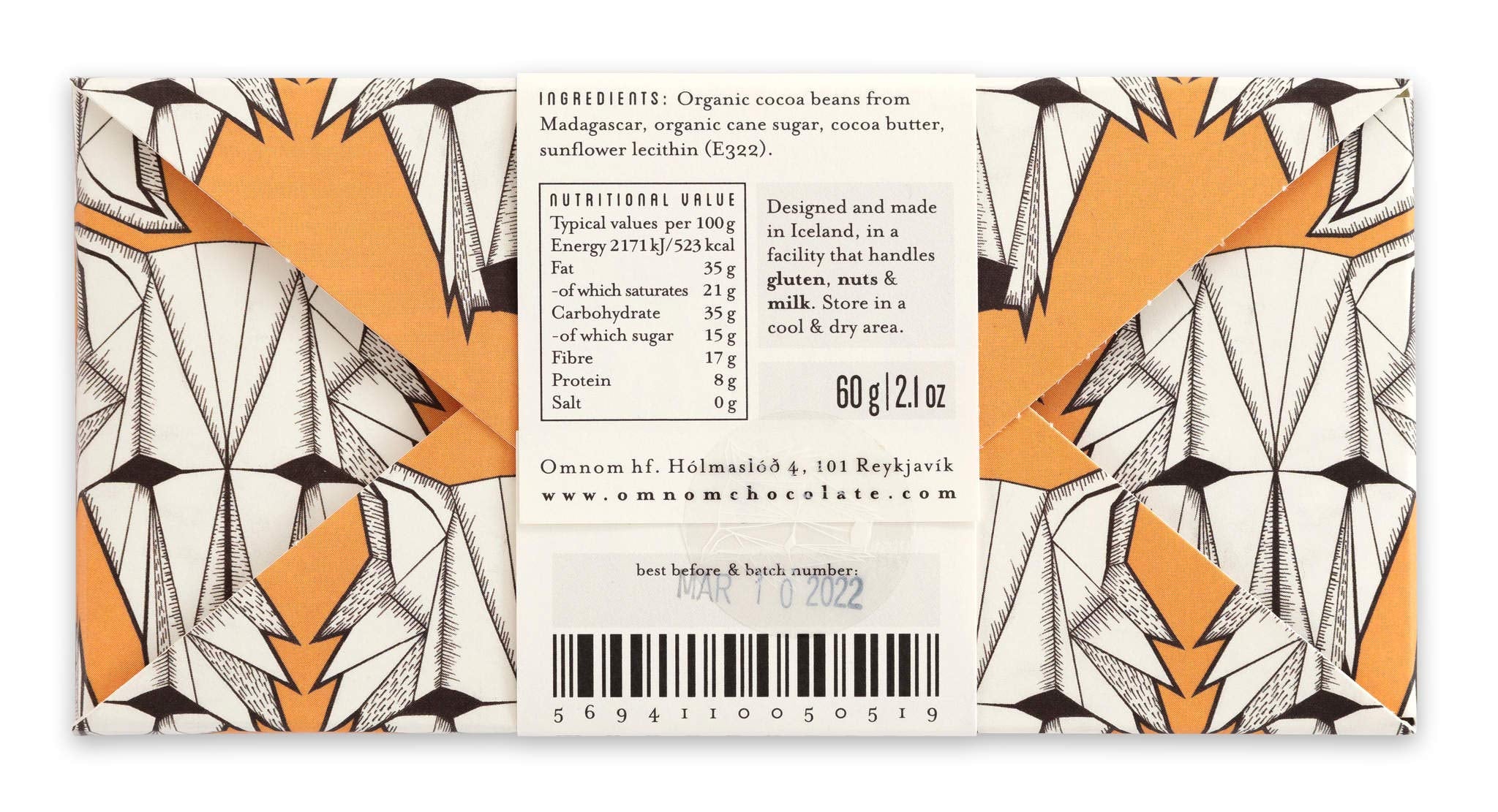 OmNom Madagascar Dark Chocolate | 66% Single Origin Madagascar Cacao | Icelandic Bean To Bar Chocolate by OMNOM CHOCOLATE REYKJAVIK | 2 x 60g Bar