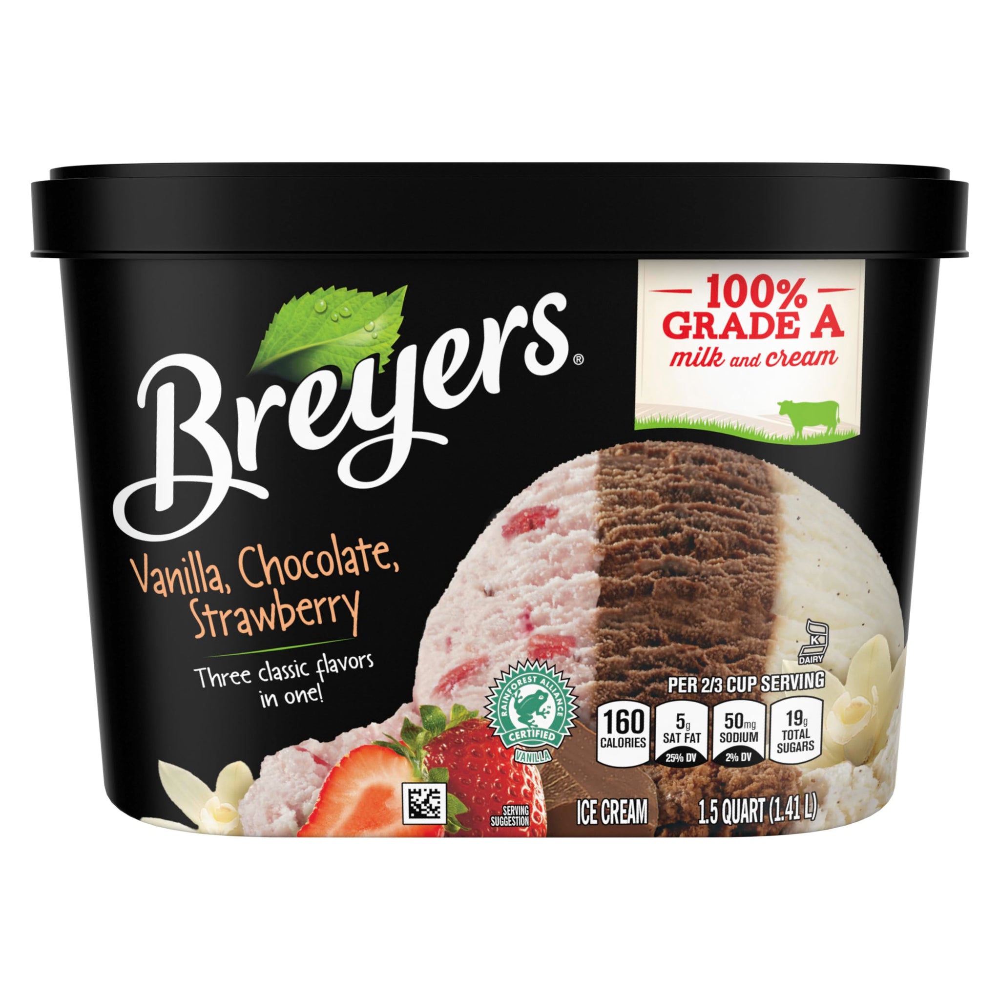 Breyers Original Ice Cream for a Delicious Frozen Treat Vanilla Chocolate Strawberry Made with 100% Grade A Milk and Cream, 48 Oz