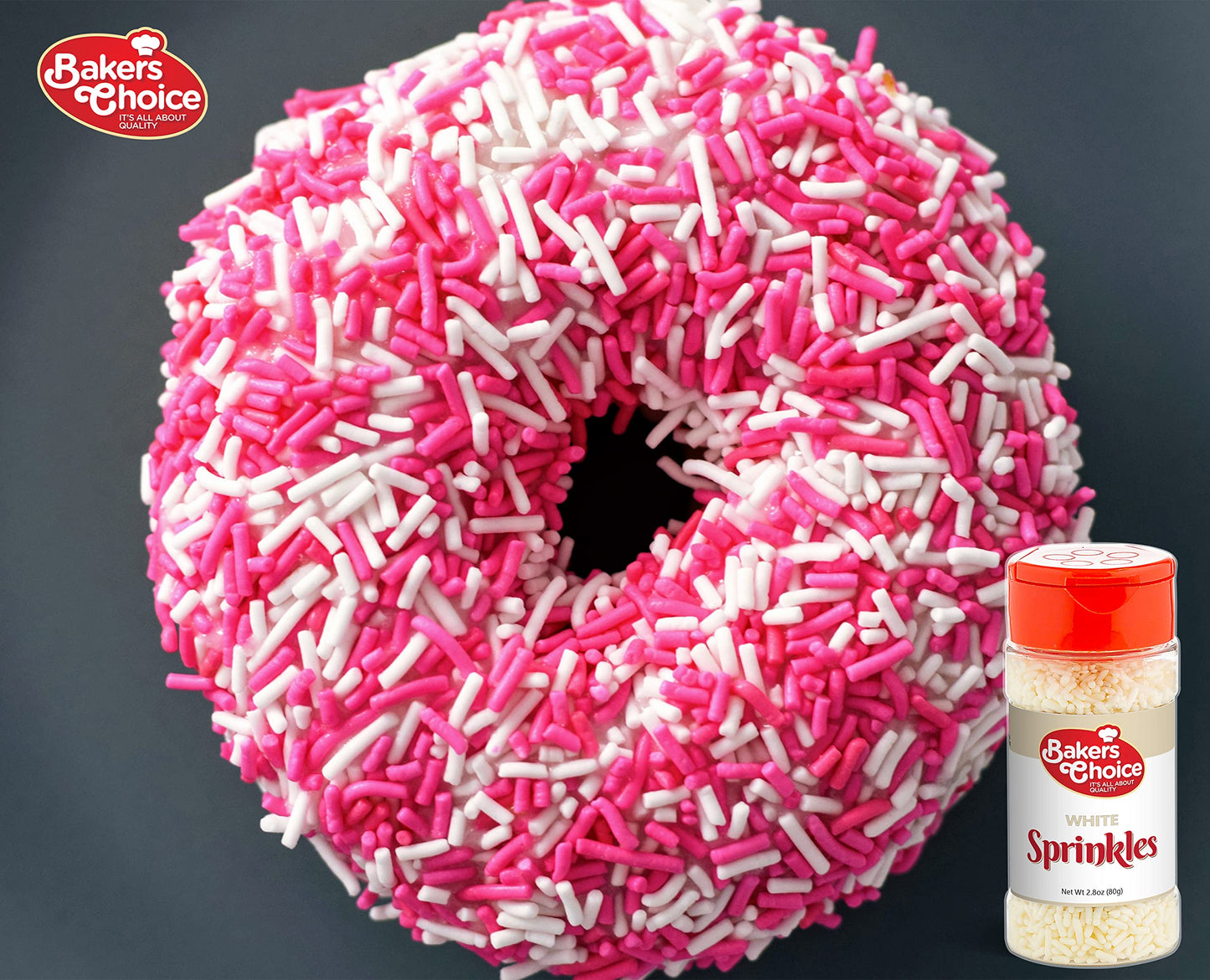 Bakers Choice White Sprinkles for Baking - Jimmies Sprinkles for Ice Cream Toppings - Dairy Free, Kosher 2.8 oz.
