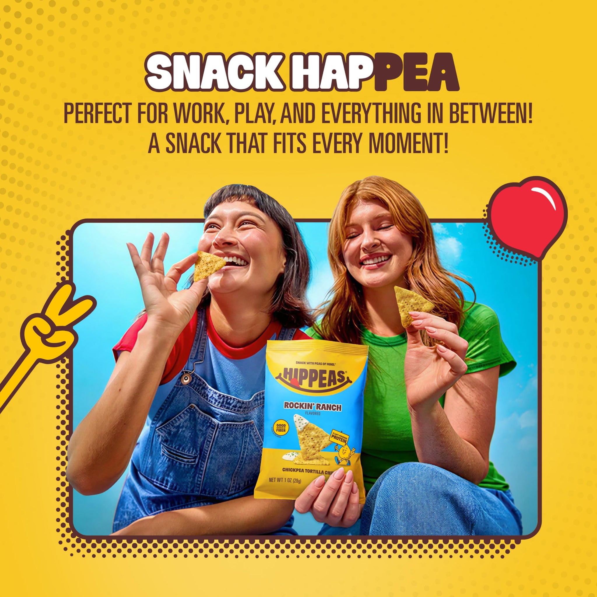 HIPPEAS Chickpea Tortilla Chips, Rockin’ Ranch Gluten Free Snacks, Dairy Free, Vegan, 1oz, Pack of 18, 3g Protein, 3g Fiber, Crunchy, Nutritious