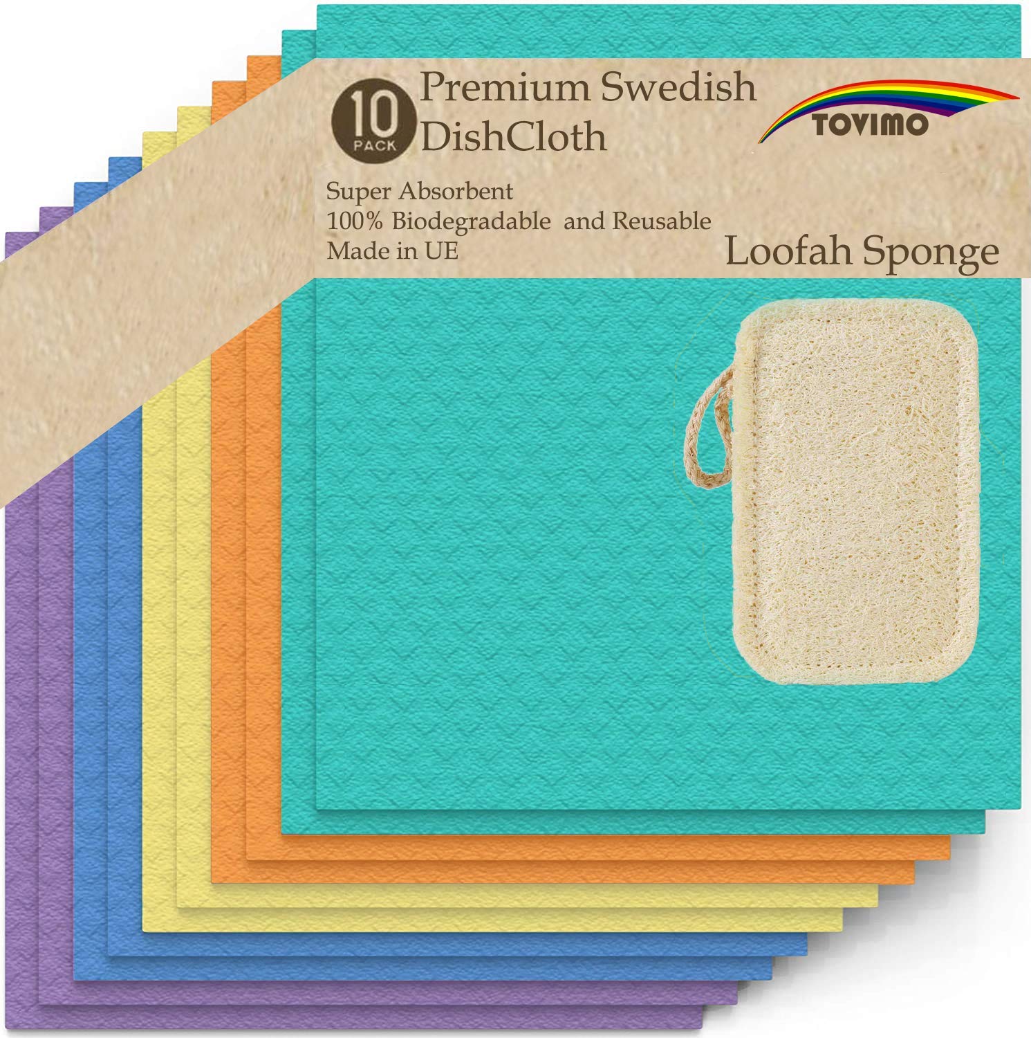 Swedish Dishcloths Cellulose Sponge Cloth - Bulk 10 Pack of Eco-Friendly No Odor Reusable Cleaning Cloths for Kitchen - Absorbent Dish Cloth Hand