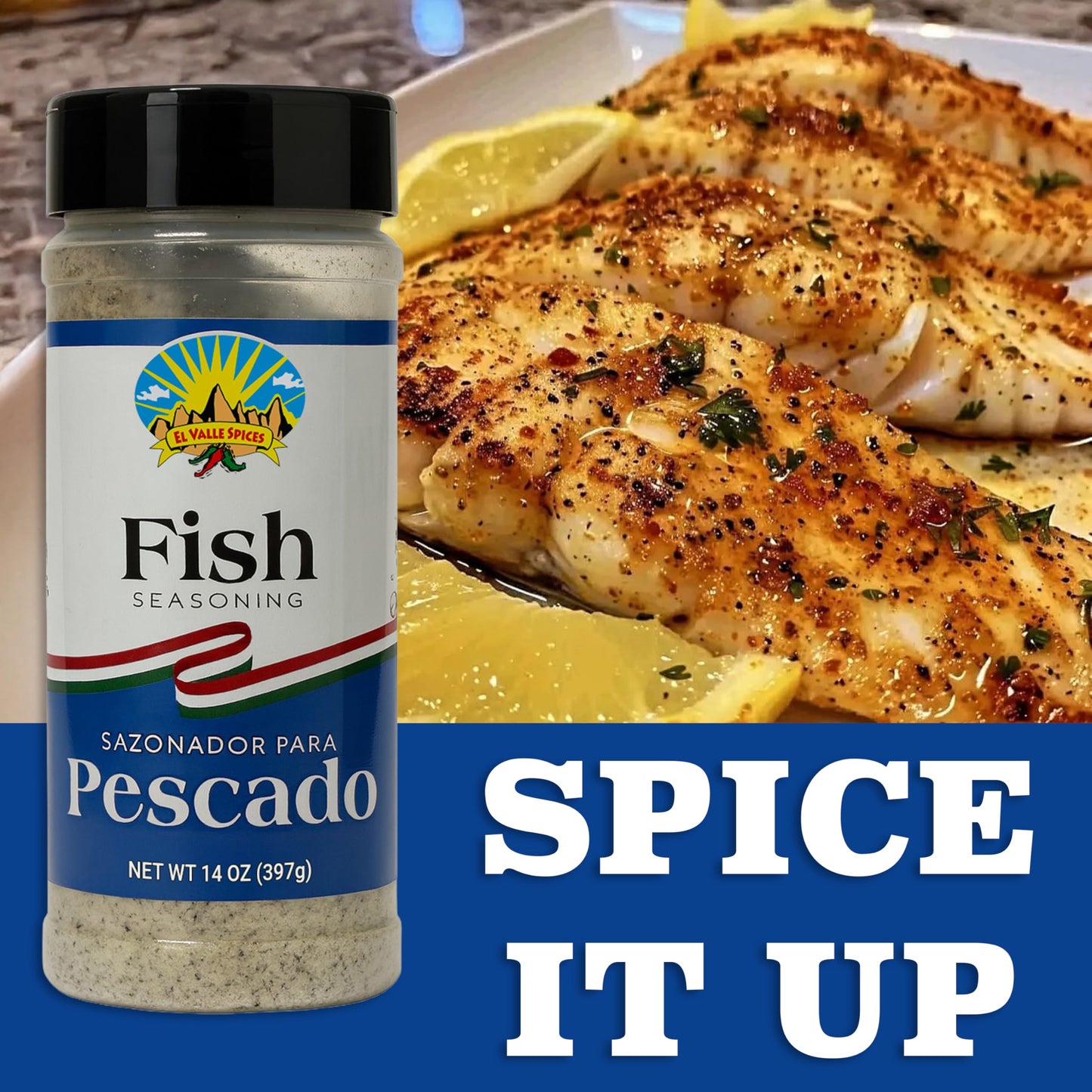 El Valle Spices Fish Seasoning 14 oz - Mexican Seafood Spice Blend for Fish, Shrimp and Seafood - Grill, Bake, Fry, Tacos and Seafood Dishes