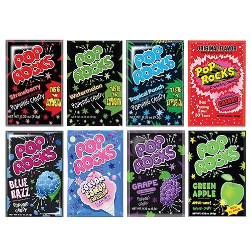 Popping Candy Variety Pack Bundle. Include 8 Flavors of 0.33 Oz Pack Each of Pop Rocks Candy and a Zombibites Fridge Magnet. Taste the Fun