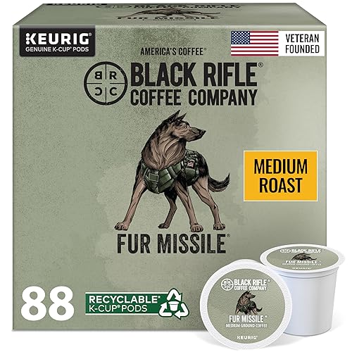 Black Rifle Coffee Company Fur Missile Medium Roast Coffee Pods - 100% Arabica, Tasting Notes of Walnut, Brown Sugar & Guava - Single Serve K-Cup