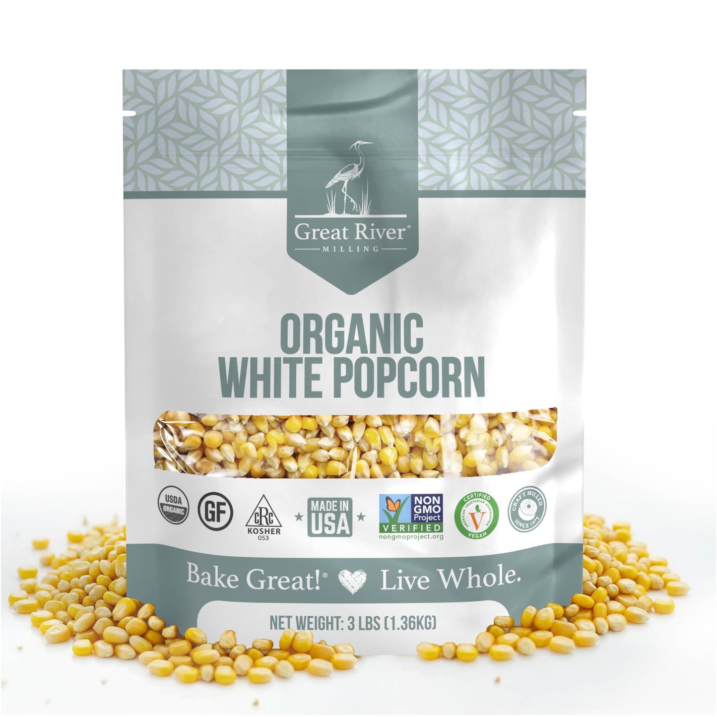 Great River Milling Organic White Popcorn Kernels | USDA Organic, Healthy Non-GMO Popping Corn | Naturally Gluten Free, Light, Fluffy, Crunchy Popcorn