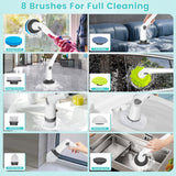 Electric Spin Scrubber, New Cordless Power Tub Scrubber with Long Handle,101 Lbs Strong Torque Shower Brush with 8 Heads, 2 Speed Mode 3 Adjustable