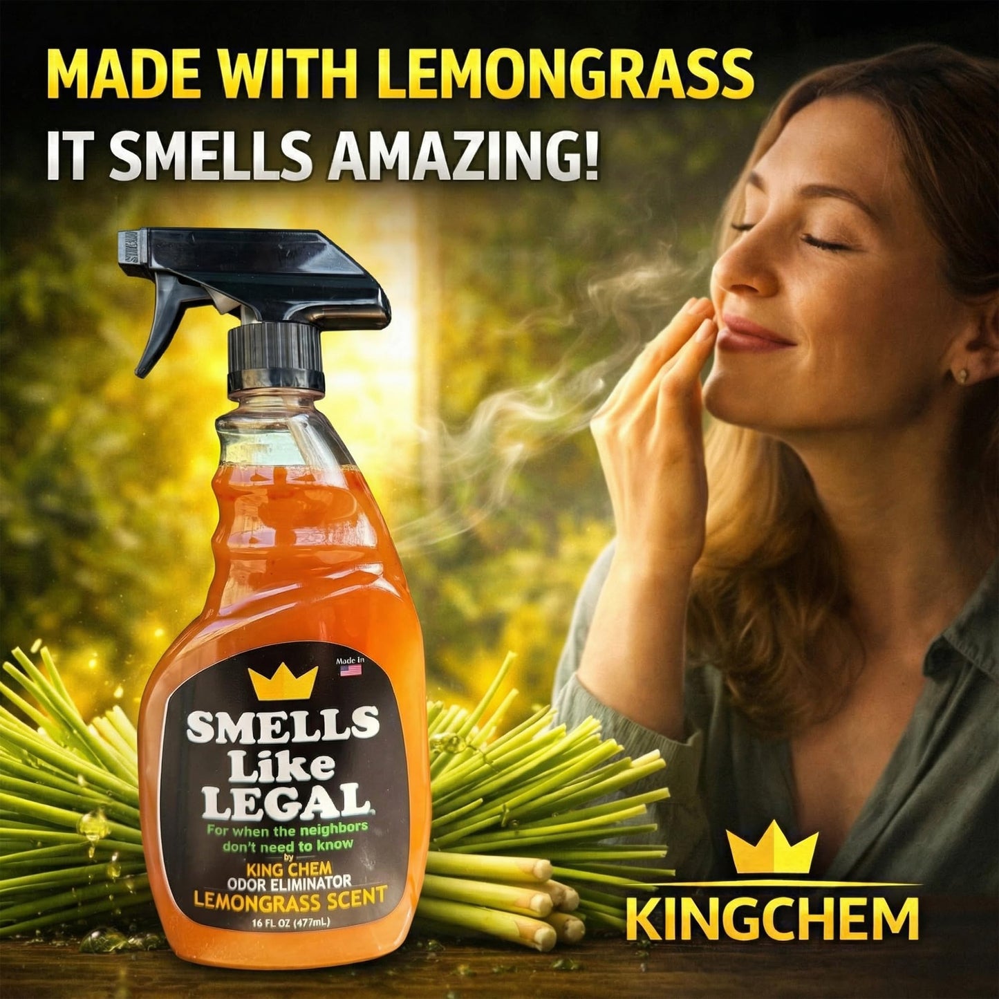 Smells Like Legal™ Lemongrass Odor Eliminator Spray - Powerful Commercial-Grade - Eliminates Smoke, Pet & Food Odors at source - Fabric-Safe