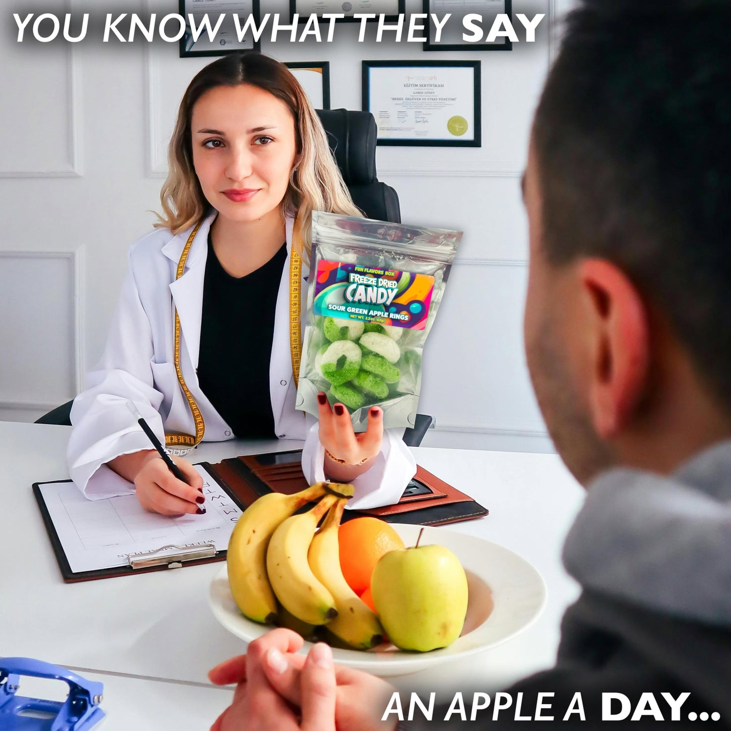 Freeze Dried Candy, Freeze Dried Sour Green Apple Gummy Rings, Unique, Exotic Crunch Snack Treats, Party Favor Gift Idea 2.2 oz