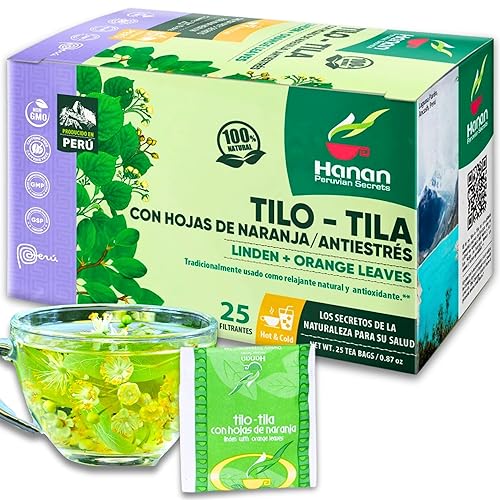 Hanan Linden Tea with Orange Leaves (Tilo con Naranja) - 25 Teabags of All-Natural Linden Leaves from Peru - Little-Leaf Linden, Pry con Hojas de