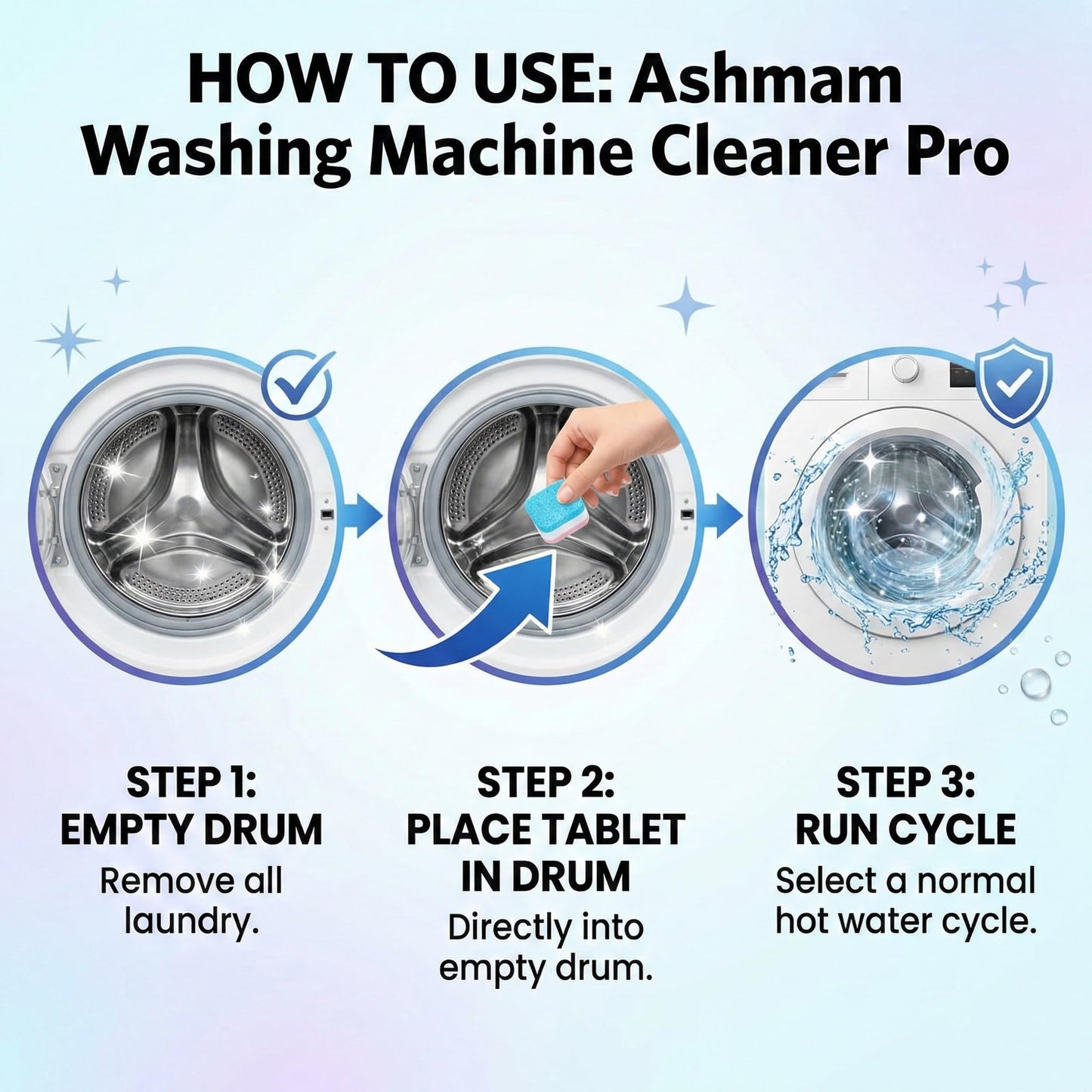 Ashmam Washing Machine Cleaner Tablets, 24 Pack 1 Year Supply - Deep Clean Washer Cleaner for Front Load & Top Load HE Machines, Removes Odor