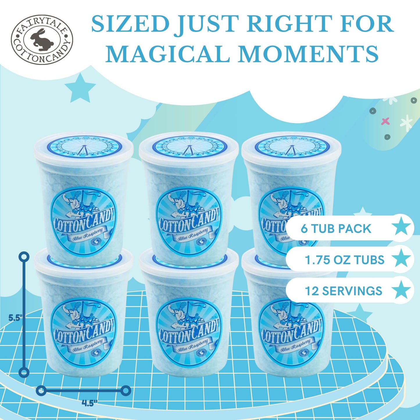CHOCOLATE STORYBOOK Cotton Candy - Unique Idea for Holidays, Birthdays, Gag Gifts, Party Favors (Blue Raspberry, 1.75 oz each, 6-Pack)