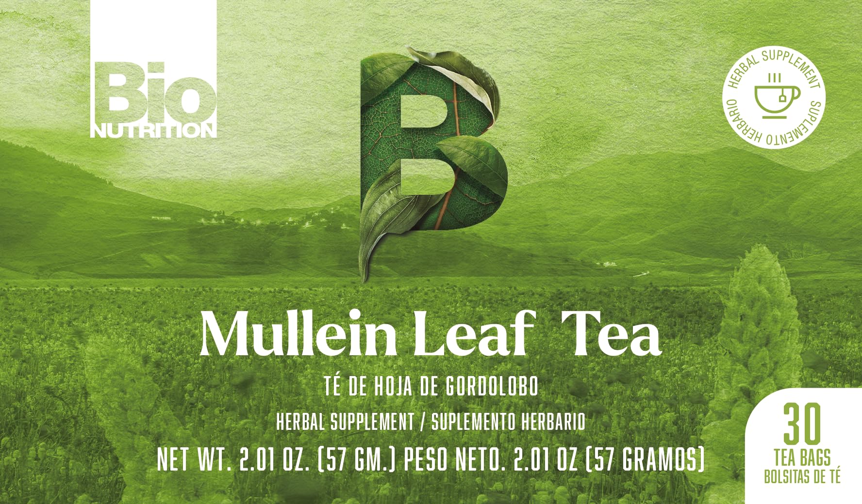Bio Nutrition Mullein Leaf Tea, Herbal Supplement, 30 Tea Bags, 2.01 oz