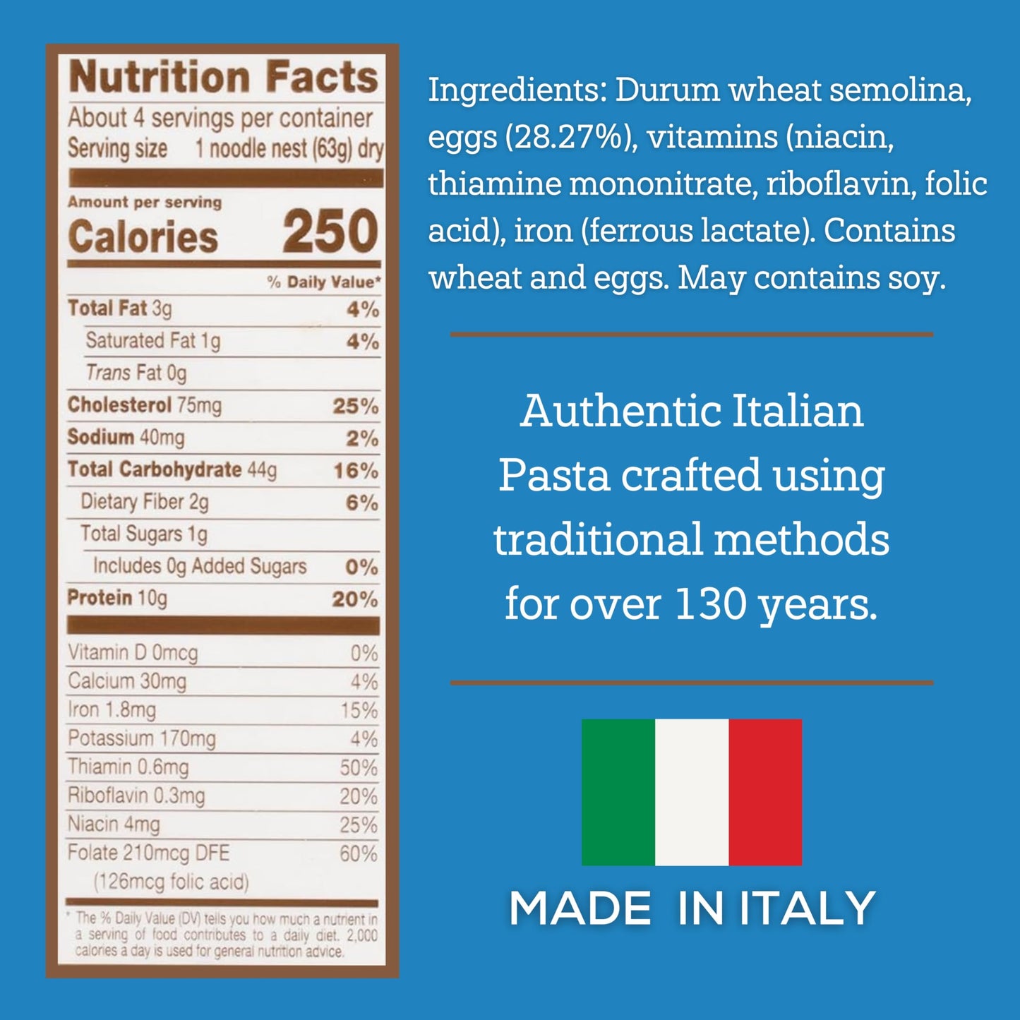 De Cecco Egg Pappardelle No. 101 Pasta, 8.8 Oz, Authentic, Slow Dried, Made with Cage Free Eggs & Durum Wheat, Versatile Pasta for Sauces & Recipes