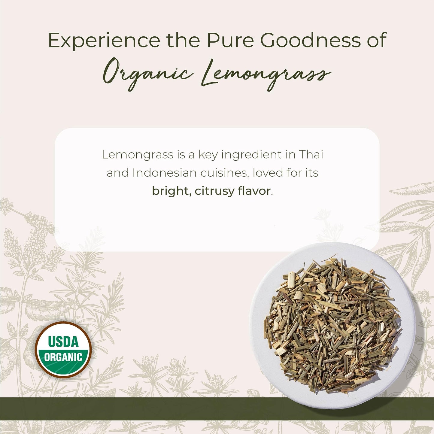 Starwest Botanicals Organic Lemongrass - Dried Loose Leaf Herb for Tea & Cooking, Natural Rose & Citrus Aroma, Certified Kosher, Cut & Sifted, Non-GMO