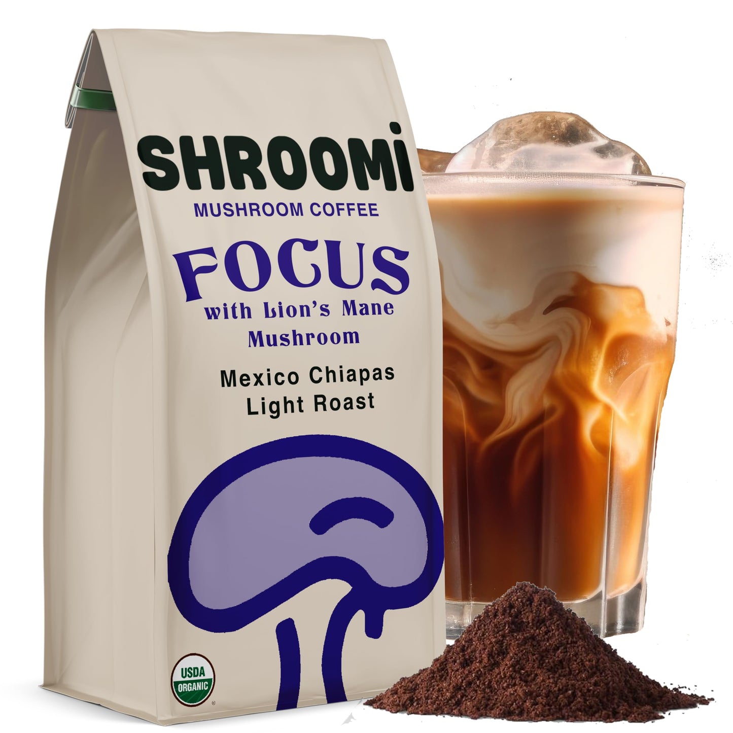 Shroomi Award-Winning Mushroom Focus Coffee - 16,000mg Lions Mane Blend | Organic Brain Coffee Ground with Reishi and Chaga | Mental Clarity and Calm