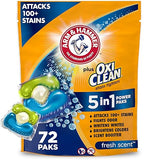 ARM & HAMMER Plus OxiClean Stain Fighters: 5-in-1 Laundry Detergent Power Paks, Fresh Scent, 72 Count