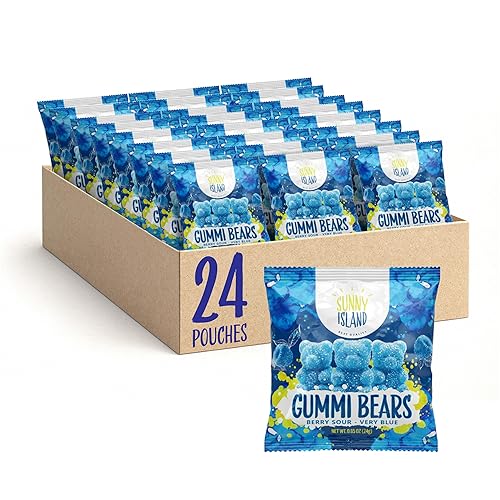 Sour Bears Gummy Candy | 24 Packs | Blue Candy | Raspberry Jelly Bears for Lunchbox Snacks, Goodie Bags & Baby Boy Shower Favors | Gelatin Free Sour