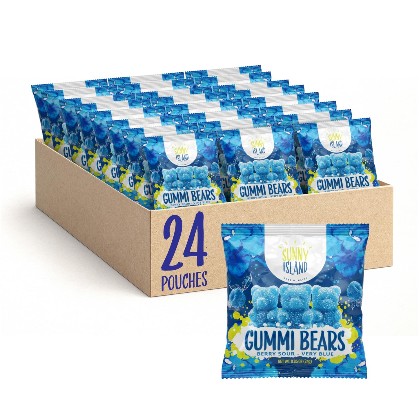 Sour Bears Gummy Candy | 24 Packs | Blue Candy | Raspberry Jelly Bears for Lunchbox Snacks, Goodie Bags & Baby Boy Shower Favors | Gelatin Free Sour