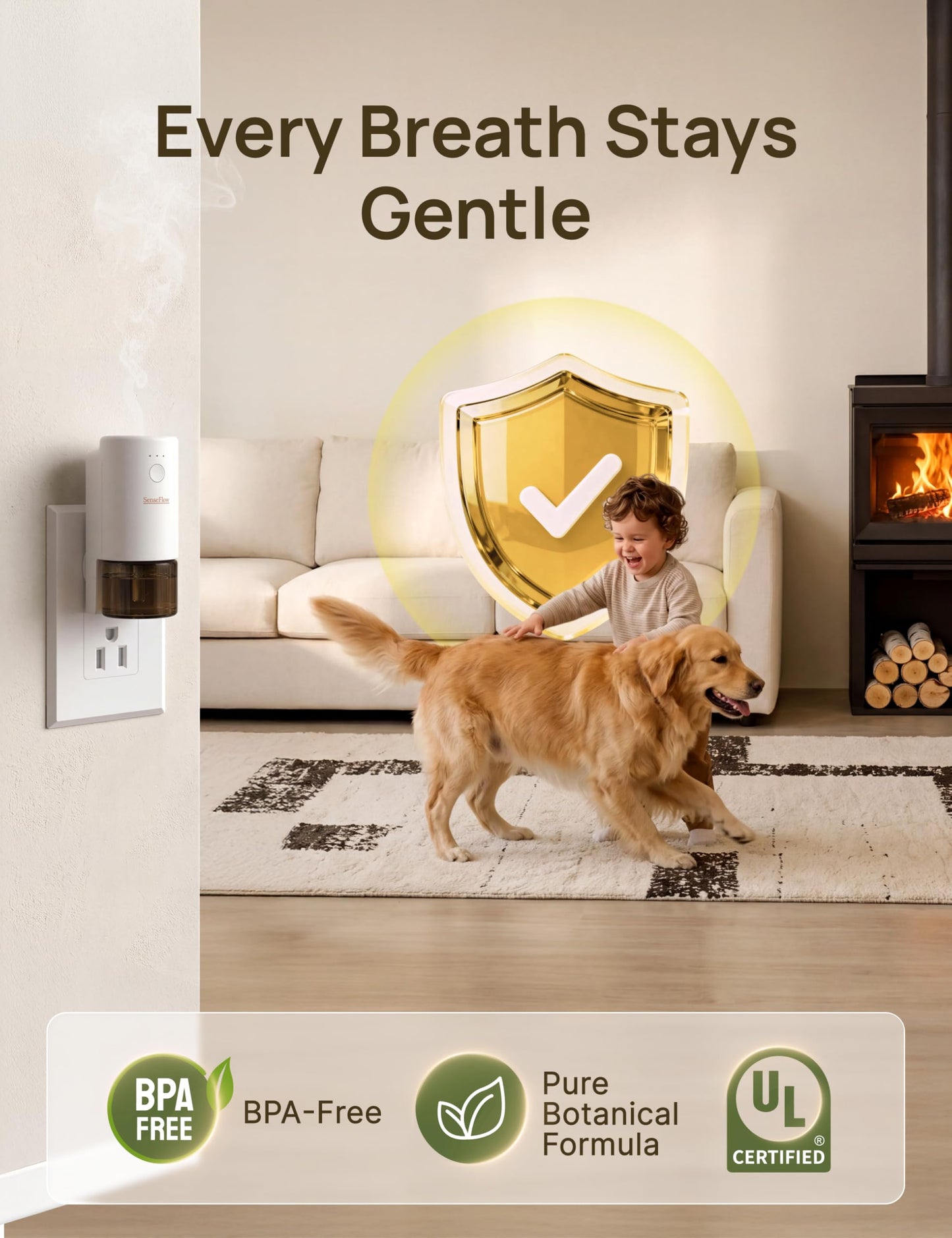 Senseflow Plug-in Air Freshener for Home, Waterless Essential Oil Diffuser for Bedroom and Bathroom, Non-Toxic Formula for Pets and Nursery, 120 Days