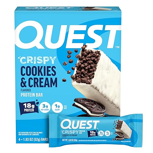 Quest Nutrition Crispy Cookies & Cream Hero Protein Bar, 18g Protein, 1g Sugar, 3g Net Carb, Gluten Free, Protein Snack, Keto Friendly, 4 Count