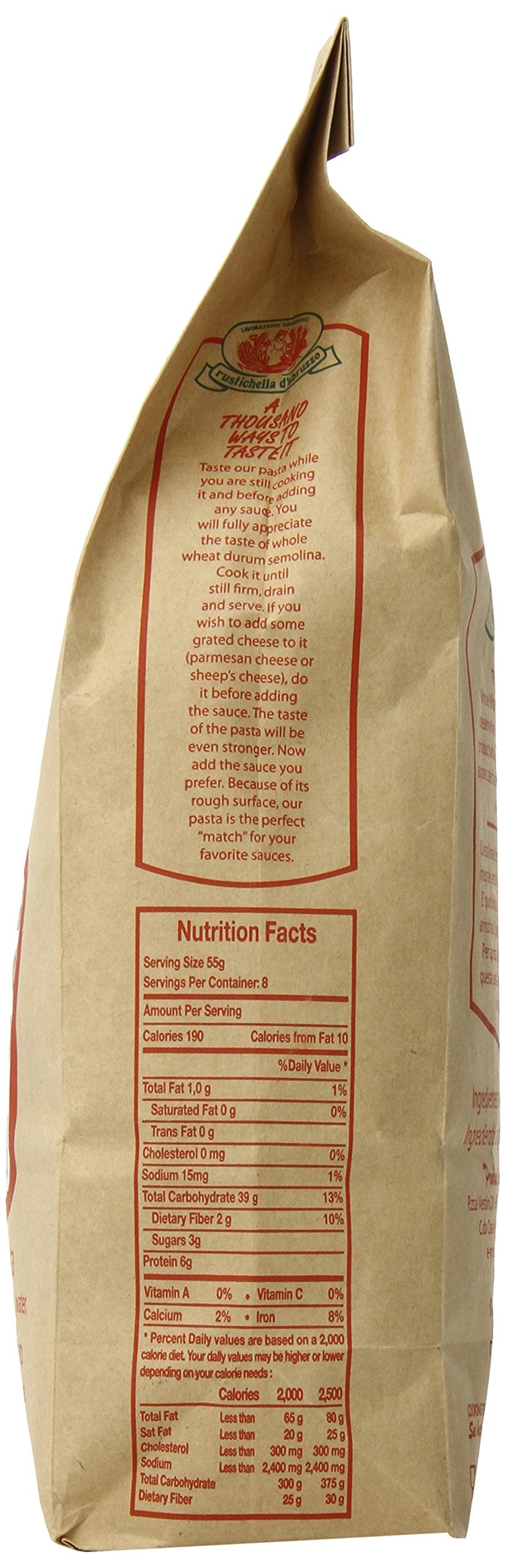 Rustichella D'Abruzzo Pasta Penne Rigate Whole Wheat in Brown Bag, 1.1 Pound