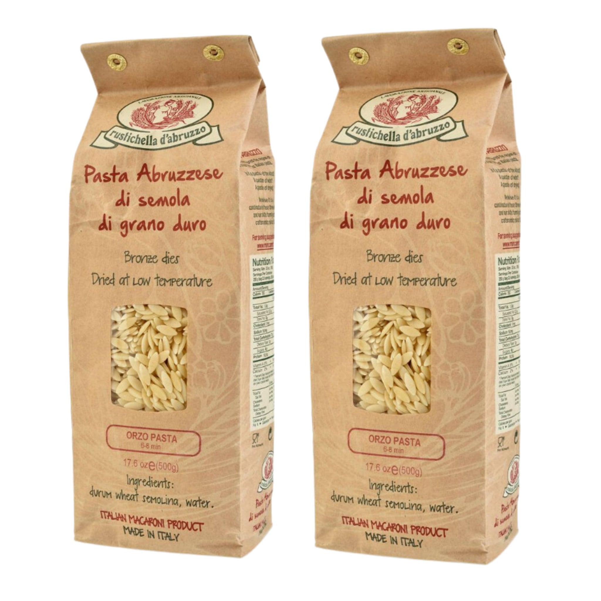 Rustichella d'Abruzzo Orzo Pasta (Pack of 2)- 500g Classic Durum Wheat Small Pasta - Perfect for Soups and Salads - Cooks in 6-8 Minutes - Authentic
