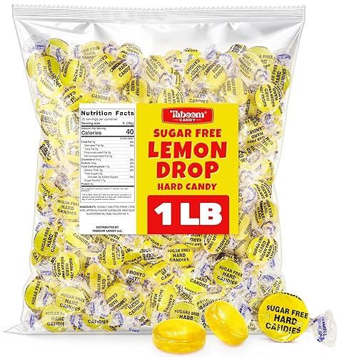 Sugar Free Lemon Hard Candy Drops - 1 Pound Approx. 75 Pieces, Individually Wrapped Lemon Flavored Candy Discs For Holiday Treats & Snacks, Sugar Free
