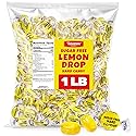 Sugar Free Lemon Hard Candy Drops - 1 Pound Approx. 75 Pieces, Individually Wrapped Lemon Flavored Candy Discs For Holiday Treats & Snacks, Sugar Free