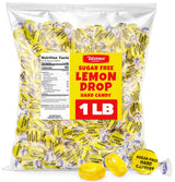 Sugar Free Lemon Hard Candy Drops - 1 Pound Approx. 75 Pieces, Individually Wrapped Lemon Flavored Candy Discs For Holiday Treats & Snacks, Sugar Free